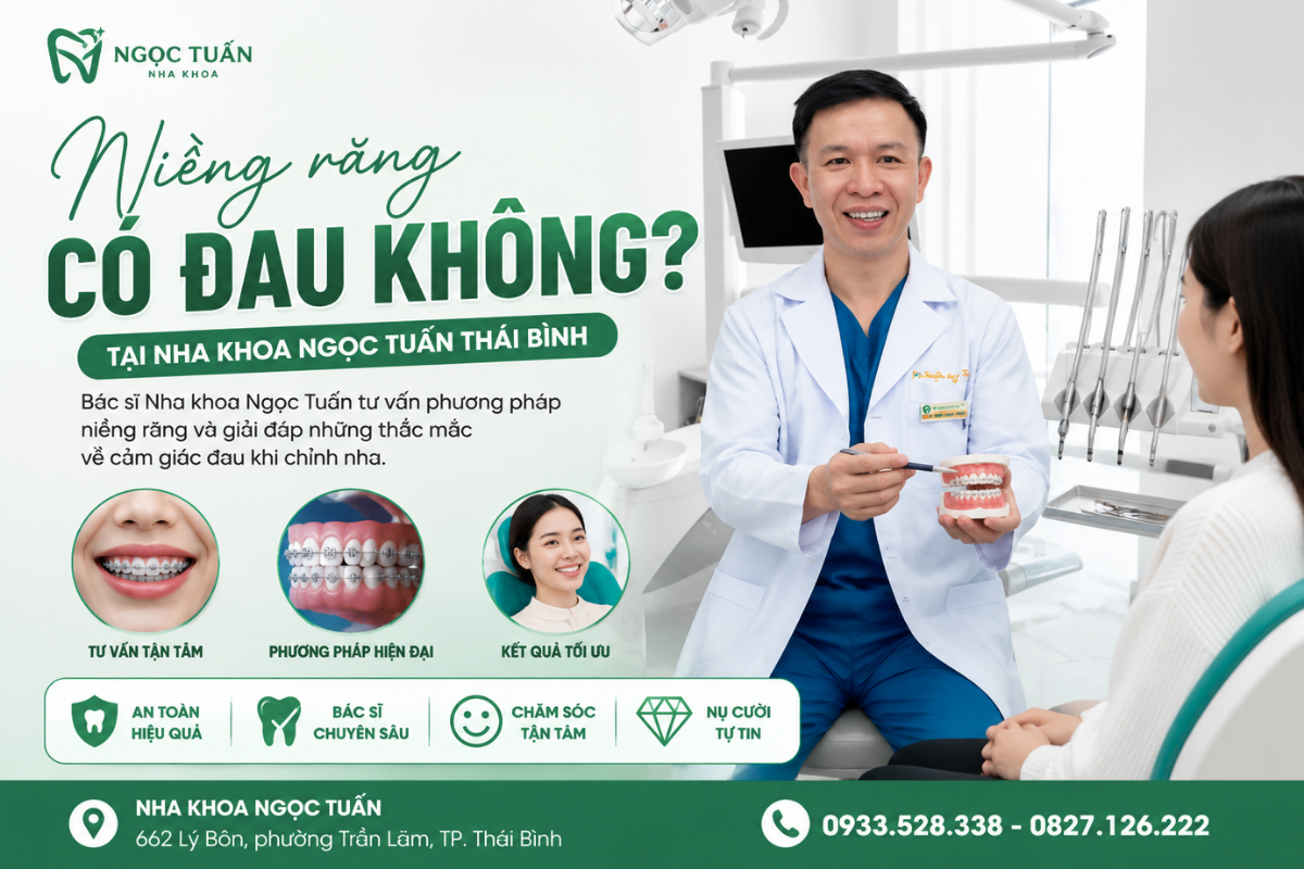 Hình ảnh bác sĩ Nha khoa Ngọc Tuấn Thái Bình tư vấn niềng răng, giải đáp niềng răng có đau không với phương pháp chỉnh nha hiện đại, an toàn và hiệu quả.