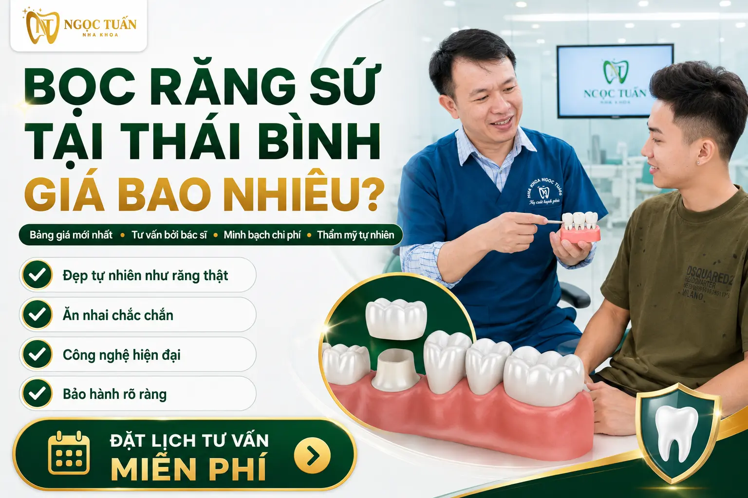 Bọc răng sứ tại Thái Bình giá bao nhiêu? Cập nhật bảng giá mới nhất, tư vấn bởi bác sĩ và lựa chọn loại răng sứ phù hợp.