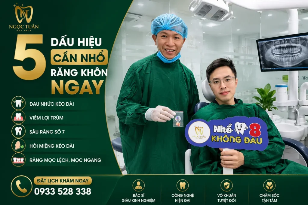 Banner 5 dấu hiệu cần nhổ răng khôn ngay: đau nhức, sưng lợi, sâu răng, mọc lệch và viêm quanh thân răng.