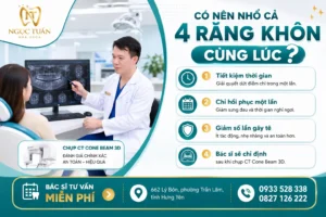 Giải đáp có nên nhổ cả 4 răng khôn cùng lúc, những lợi ích, trường hợp phù hợp và lưu ý trước khi thực hiện tại Nha khoa Ngọc Tuấn.
