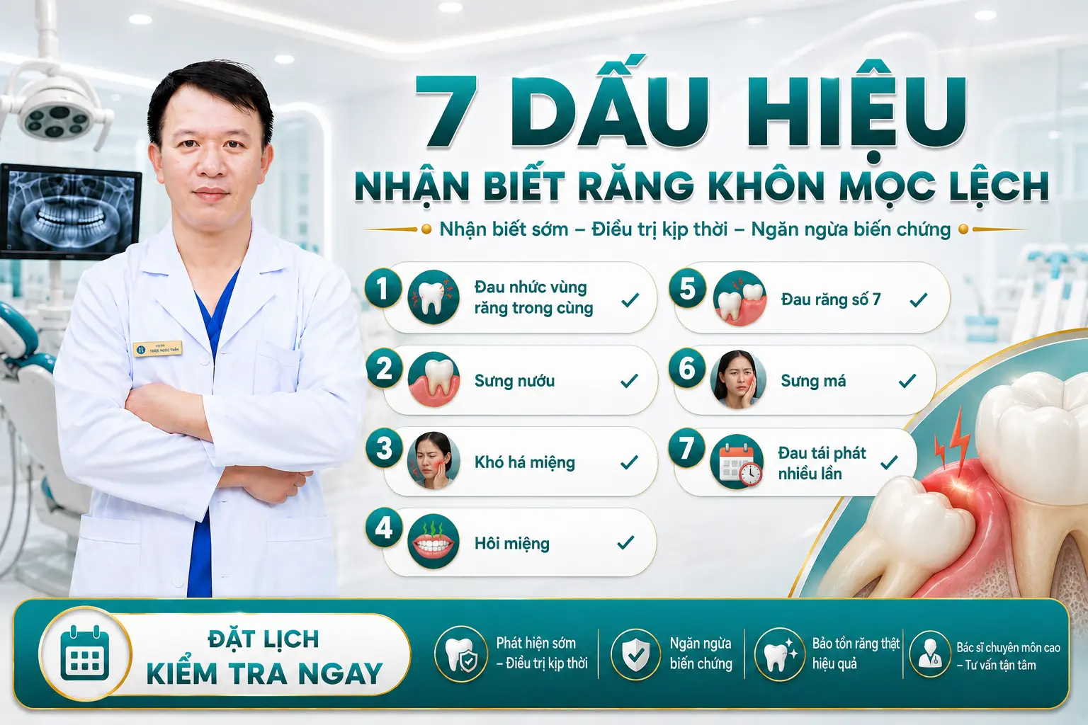 7 dấu hiệu nhận biết răng khôn mọc lệch theo bác sĩ nha khoa.