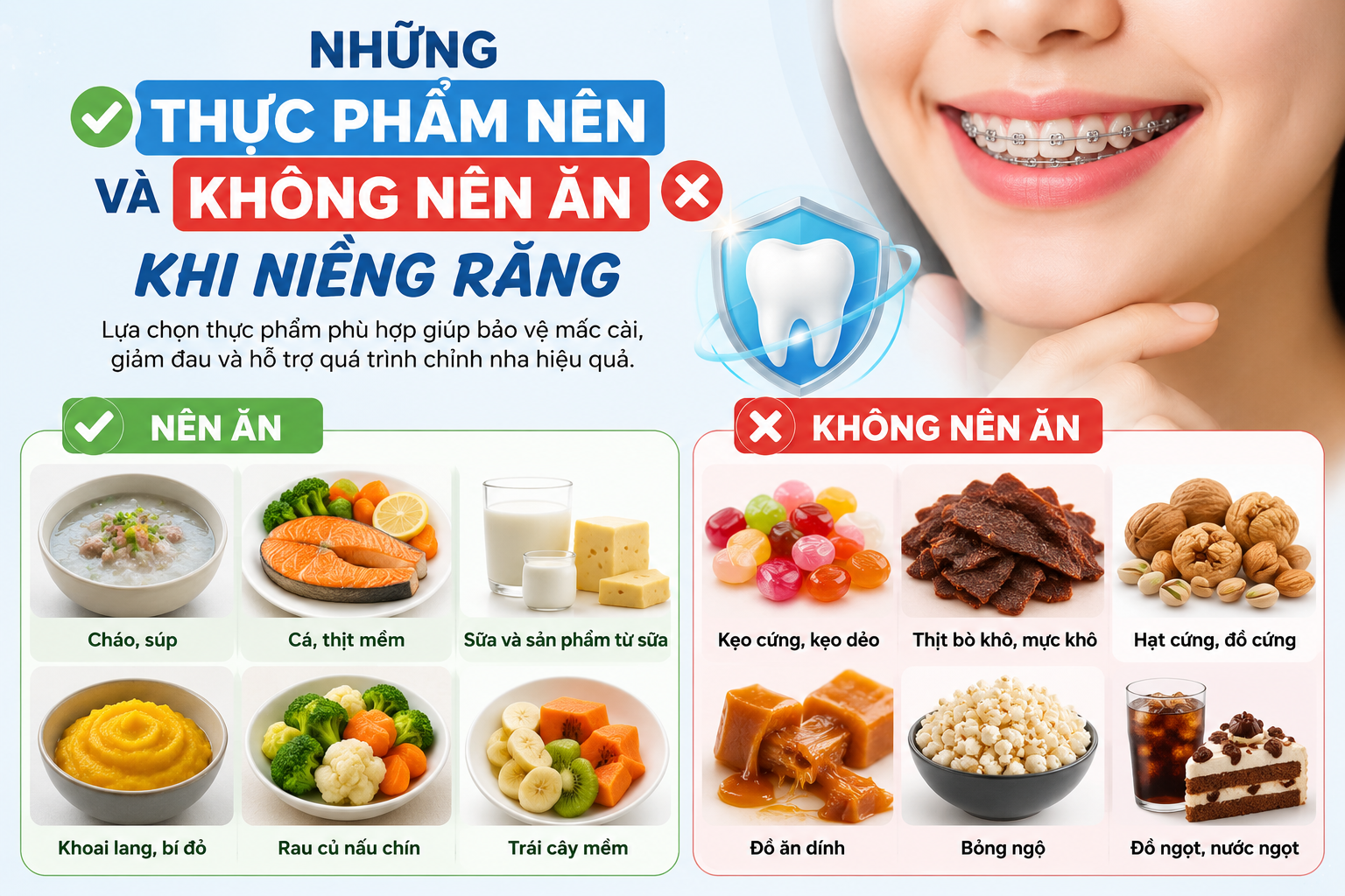 Những thực phẩm nên và không nên ăn khi niềng răng