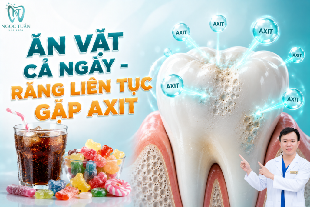 Ăn vặt và nhâm nhi đồ uống có đường nhiều lần trong ngày khiến răng trải qua nhiều đợt axit, từ đó làm tăng nguy cơ sâu răng.