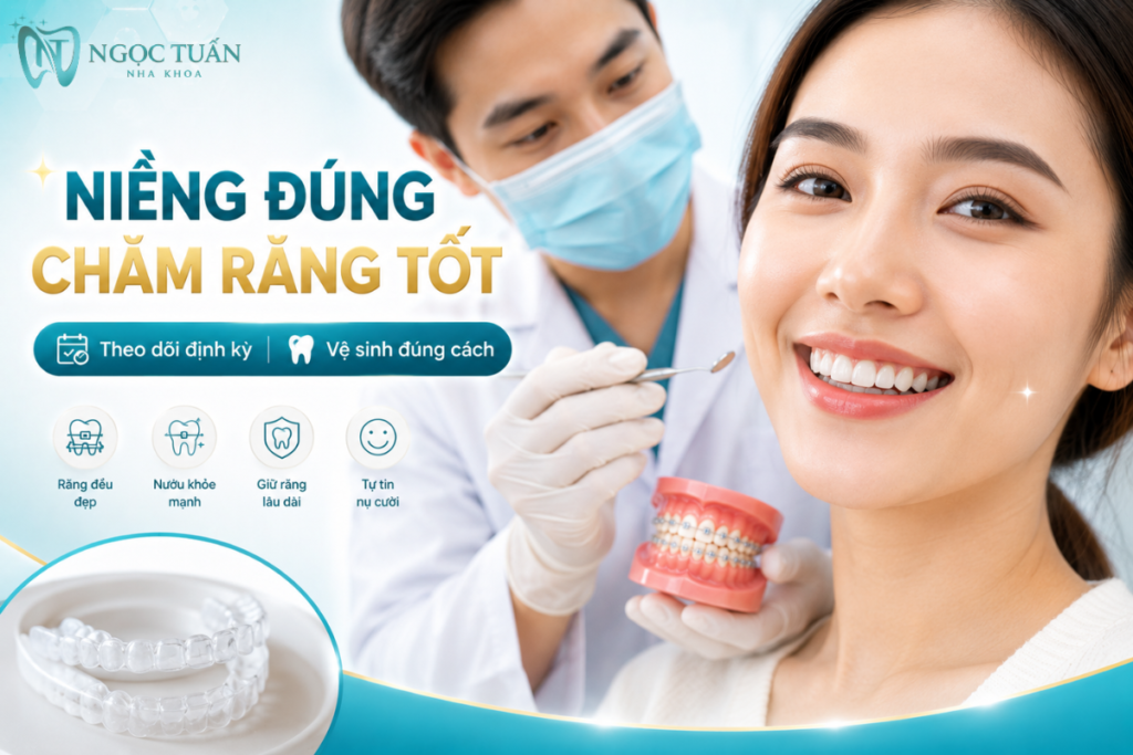 Vệ sinh răng miệng tốt, tái khám và đeo hàm duy trì theo hướng dẫn giúp bảo vệ sức khỏe răng trong và sau chỉnh nha.