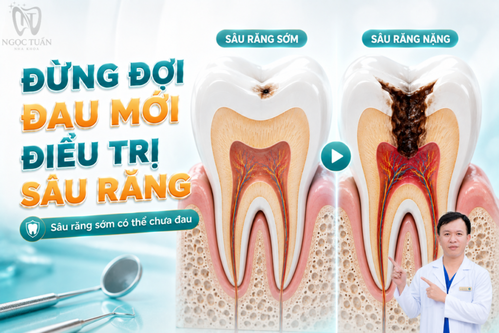 Sâu răng giai đoạn đầu có thể chưa gây đau nhưng có thể tiếp tục tiến triển vào ngà và tủy nếu không được phát hiện.