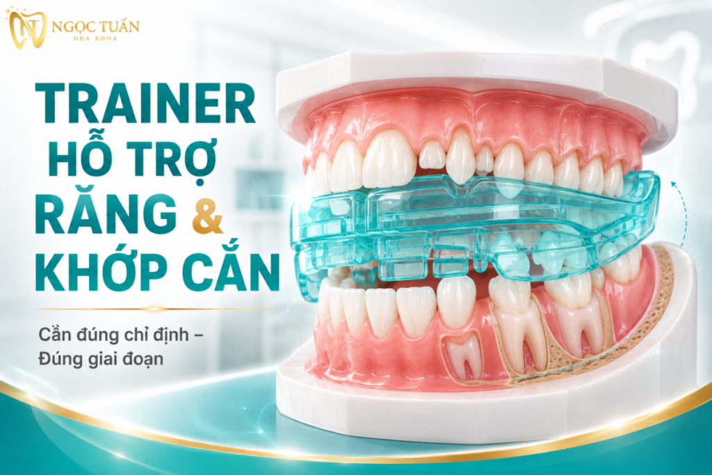 Trainer có thể hỗ trợ răng và một số mục tiêu liên quan đến khớp cắn khi trẻ được đánh giá và sử dụng khí cụ phù hợp.