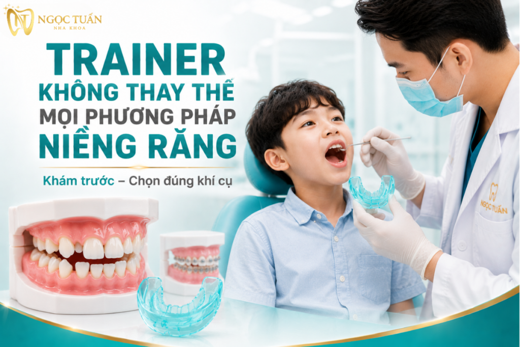 Trainer không thể thay thế mọi phương pháp chỉnh nha. Trẻ cần được kiểm tra răng, khớp cắn và sự phát triển hai hàm trước khi lựa chọn khí cụ.