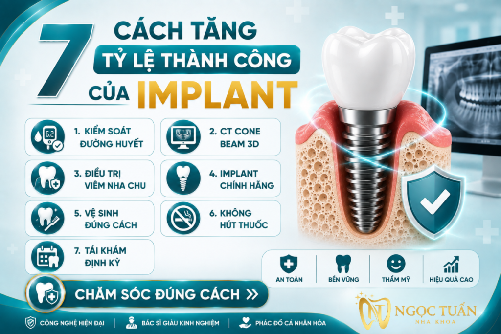 Dịch vụ trồng răng Implant tại Nha khoa Ngọc Tuấn với quy trình chuẩn y khoa, công nghệ hiện đại và đội ngũ bác sĩ giàu kinh nghiệm.