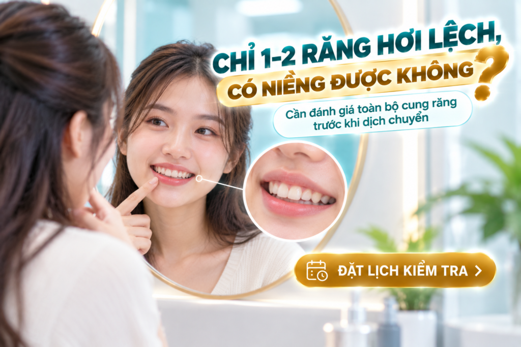 Một hoặc hai răng lệch vẫn cần đánh giá toàn bộ cung răng trước khi lập kế hoạch chỉnh nha.