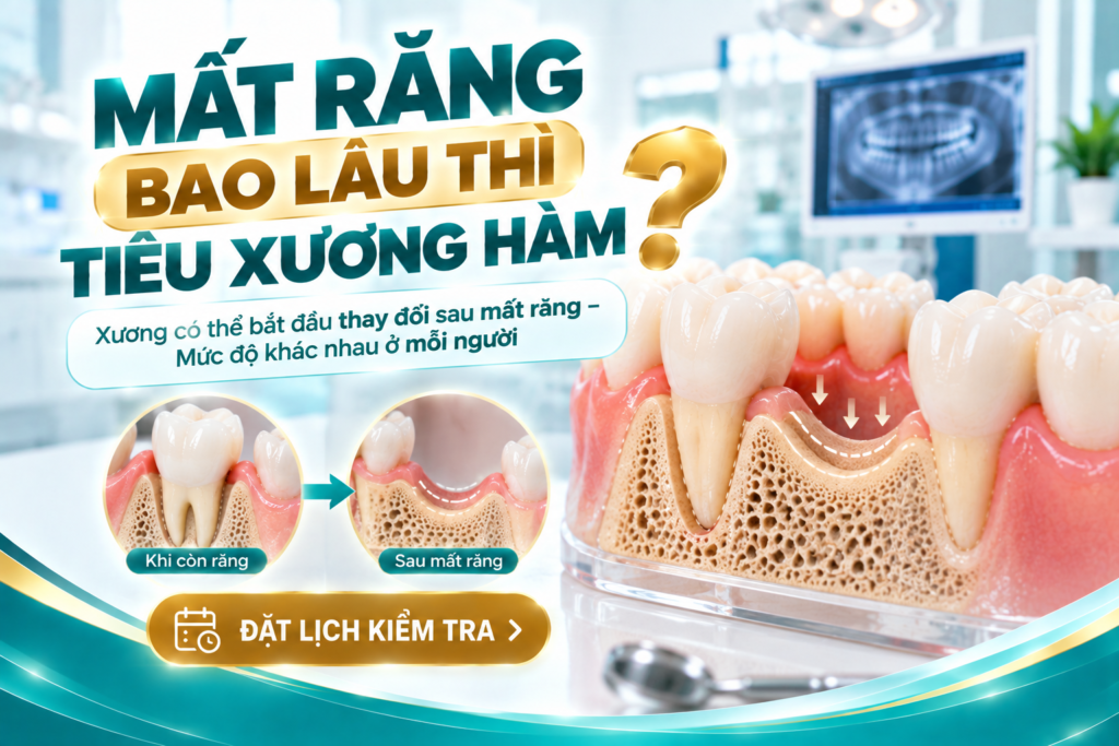 Giải thích thời điểm xương hàm bắt đầu thay đổi sau khi mất răng và lý do mức độ tiêu xương khác nhau ở mỗi người.