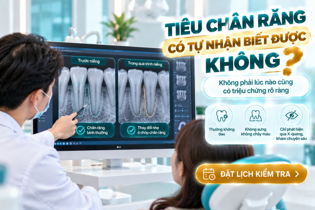 Tiêu chân răng trong chỉnh nha có thể không tạo triệu chứng rõ và cần được bác sĩ đánh giá khi có chỉ định.