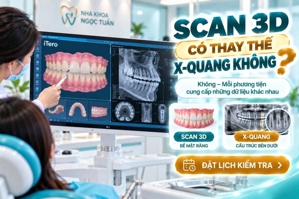 Scan trong miệng và X-quang cung cấp các nhóm dữ liệu khác nhau trong quá trình đánh giá chỉnh nha.