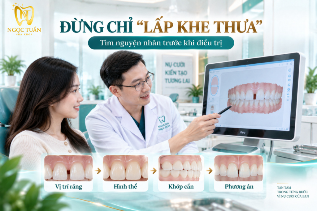 Răng thưa do hình thể hoặc kích thước răng có thể được đánh giá nhiều giải pháp phục hồi như composite, veneer hoặc mão sứ.