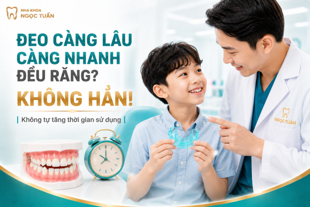 Đeo Trainer lâu hơn hướng dẫn không đồng nghĩa răng sẽ đều nhanh hơn. Thời gian sử dụng cần tuân theo kế hoạch phù hợp.
