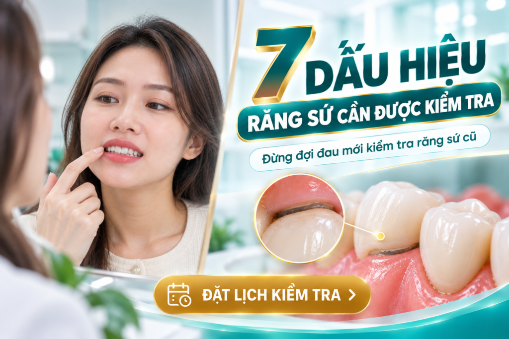 7 dấu hiệu cảnh báo răng sứ cũ nên được kiểm tra để đánh giá tình trạng mão, răng thật và nướu.