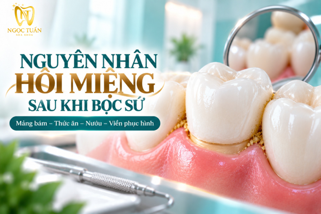 Những yếu tố tại răng và nướu có thể liên quan đến hôi miệng sau phục hình sứ.