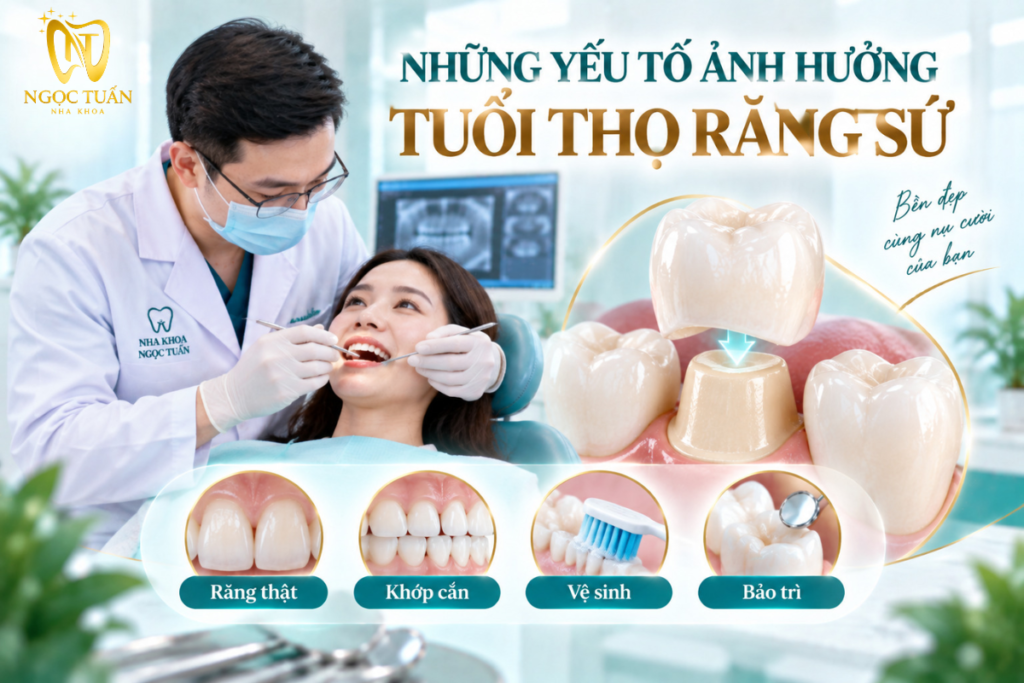 Các yếu tố ảnh hưởng đến độ bền và tuổi thọ răng sứ sau phục hình.