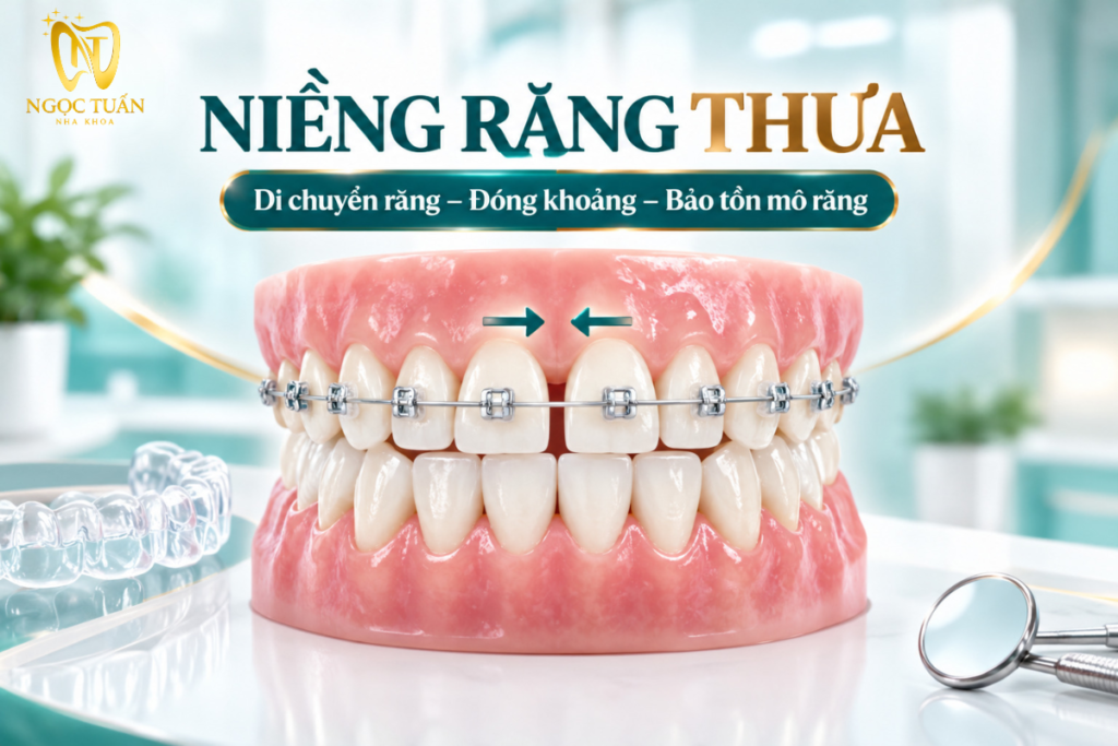 Niềng răng thưa sử dụng lực chỉnh nha có kiểm soát để di chuyển răng và đóng hoặc phân bố lại khoảng theo kế hoạch.
