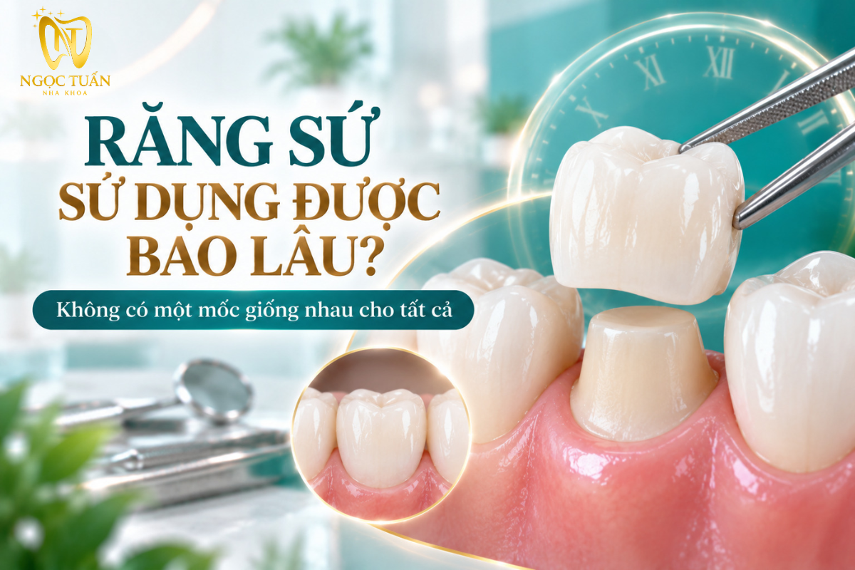 Minh họa tuổi thọ răng sứ và các yếu tố ảnh hưởng đến khả năng sử dụng lâu dài.