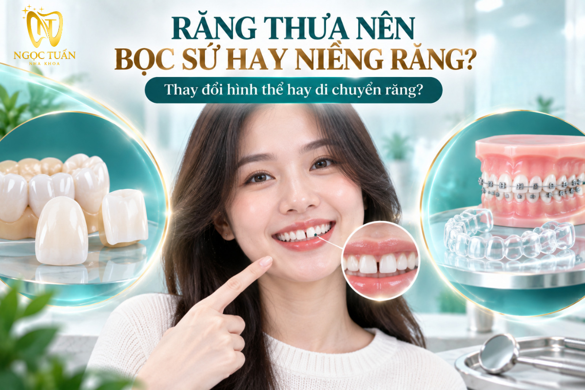 So sánh bọc sứ và niềng răng khi điều trị răng thưa dựa trên nguyên nhân, vị trí và hình thể răng.