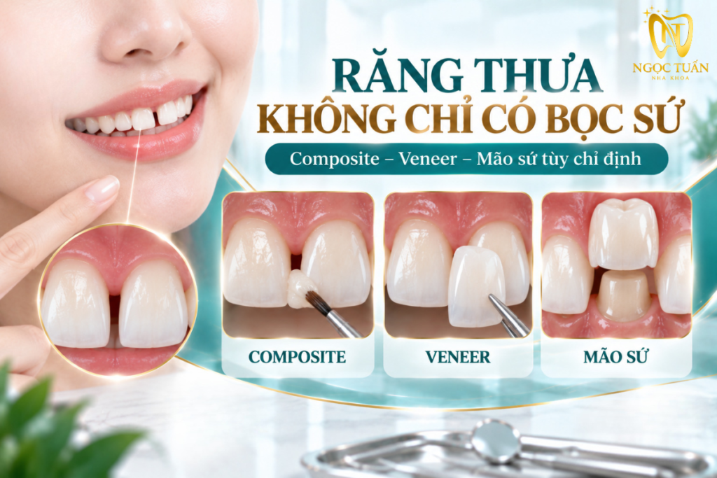 Điều trị răng thưa cần xác định nguyên nhân, vị trí răng, hình thể và khớp cắn trước khi lựa chọn niềng răng hoặc phục hình.