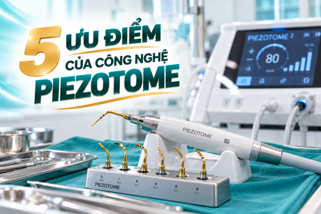 Khám phá năm ưu điểm của Piezotome trong nhổ răng khôn, từ khả năng hỗ trợ cắt xương có kiểm soát đến hạn chế sang chấn ở một số trường hợp.