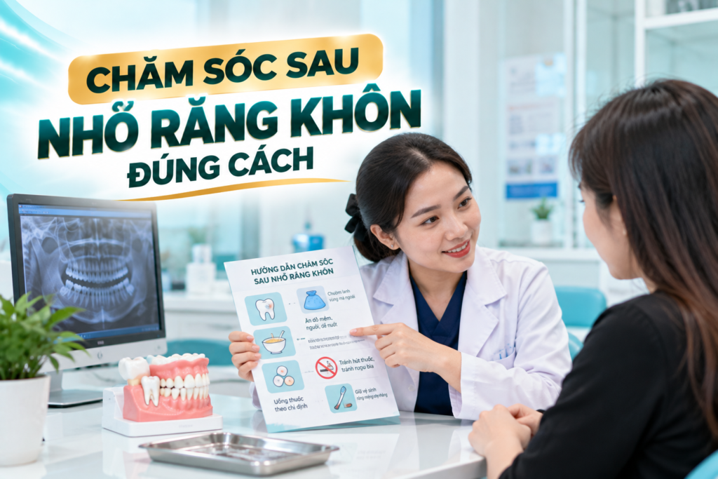 Chăm sóc sau nhổ răng khôn đúng cách giúp hỗ trợ lành thương, bảo vệ cục máu đông và hạn chế nguy cơ biến chứng.
