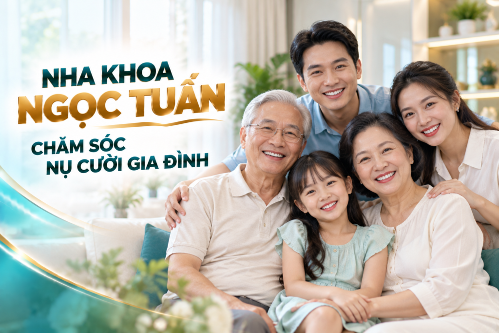 Banner Nha khoa Ngọc Tuấn Thái Bình giới thiệu dịch vụ chăm sóc răng miệng cho cả gia đình, từ trẻ em đến người cao tuổi.