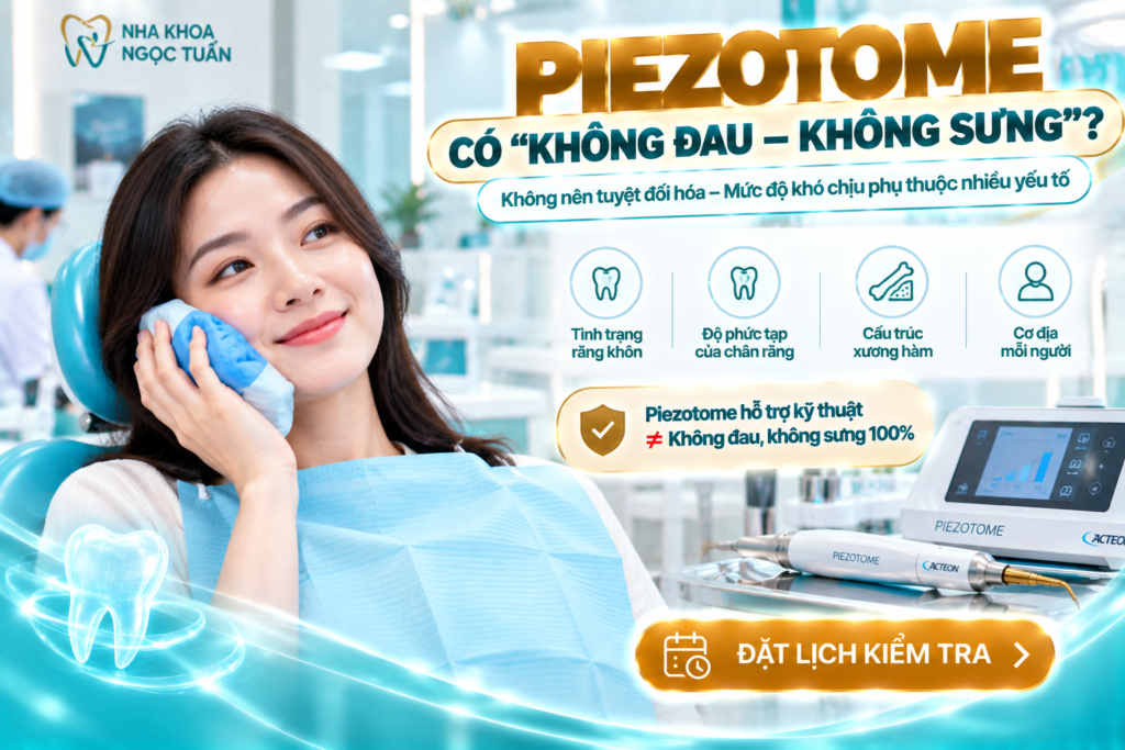 Giải thích đúng về đau và sưng sau khi nhổ răng khôn bằng công nghệ siêu âm Piezotome.