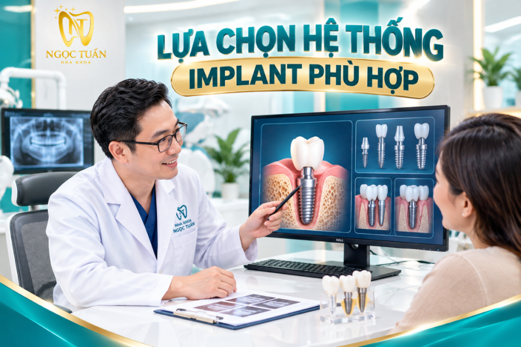 Lựa chọn hệ thống Implant và Abutment phù hợp cần dựa trên tình trạng xương, vị trí răng mất, khớp cắn và kế hoạch phục hình.